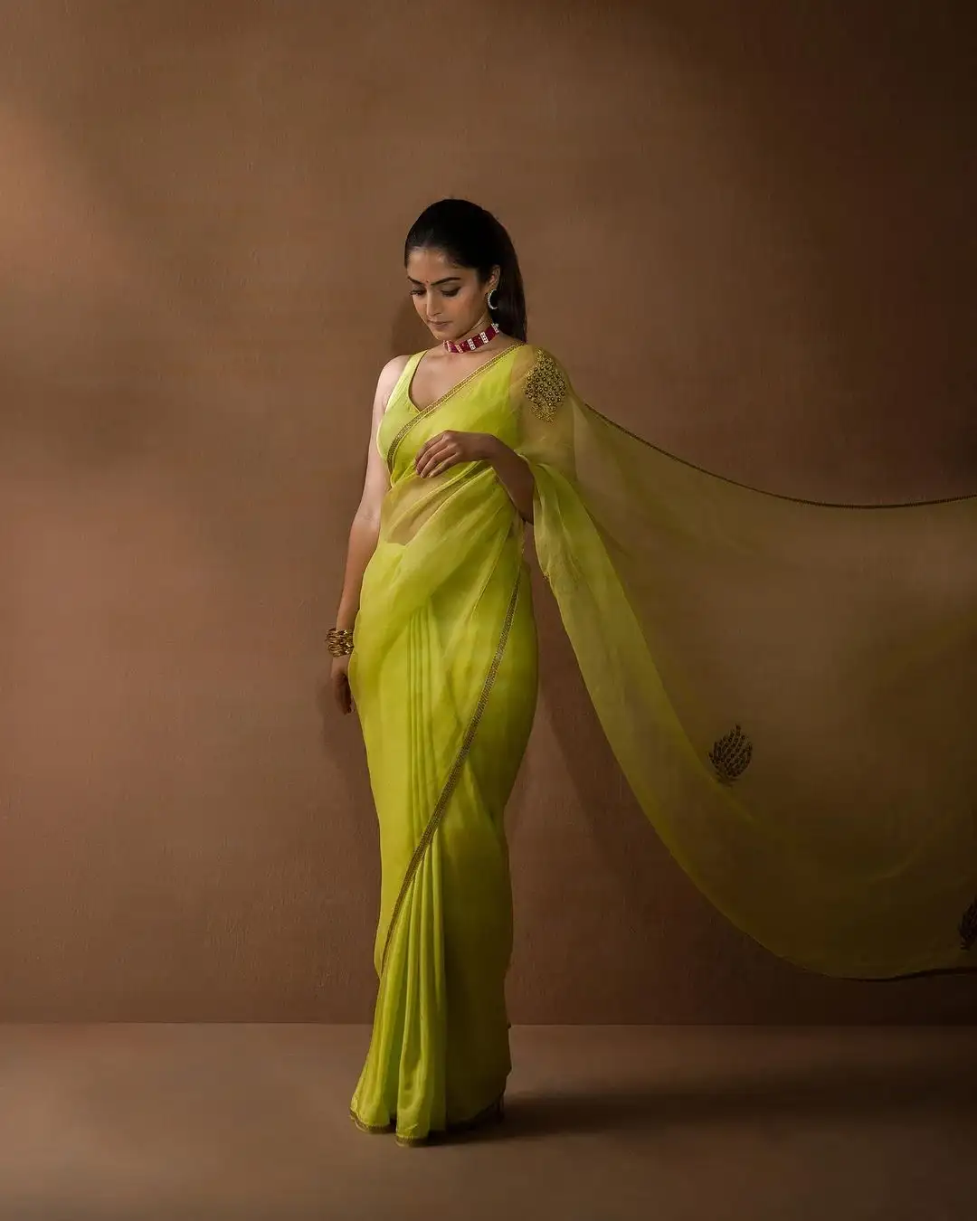 Indian Actress Reba Monica John In Lemon Green Saree